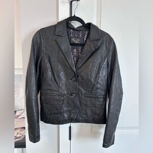Old Navy Black Leather Blazer Jacket Women’s M – Real Leather Chic